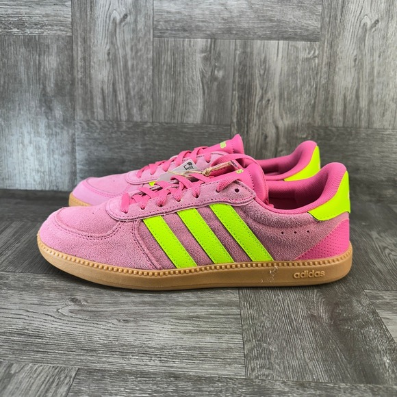 Adidas Breaknet Sleek Pink Neon Yellow Suede Sneakers JH6899 Womens 7 NEW - Picture 5 of 9